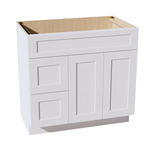 VSD3621L-SW  Vanity Sink Base 2 Doors & 2 Left Drawers Offset - Shaker Style - Pure White   36"W x 34-1/2"H x 21"D