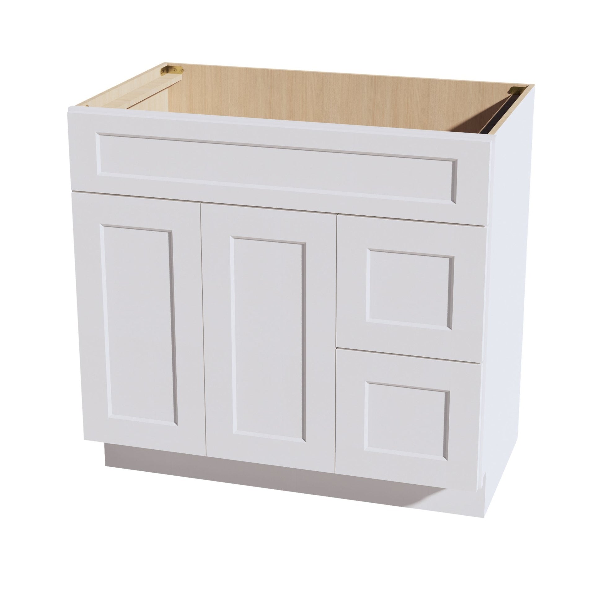 VSD3621R-SW  Vanity Sink Base 2 Doors & 2 Right Drawers Offset - Shaker Style - Pure White   36"W x 34-1/2"H x 21"D