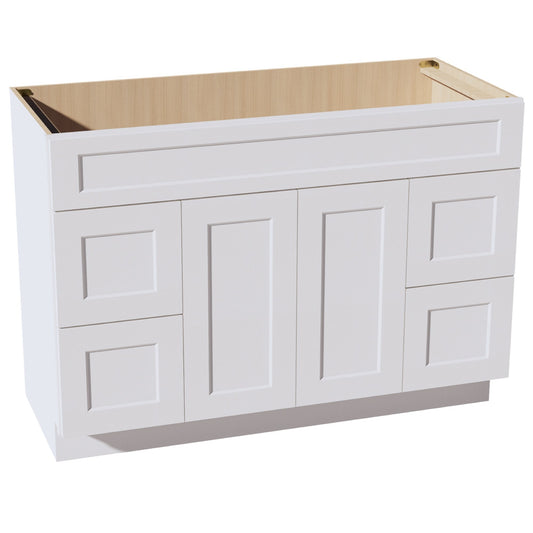 VSD4821-SW  Vanity Sink Base 2 Doors 2 Drawers & 1 Centered False Drawer  - Shaker Style - Pure White   48"W x 34-1/2"H x 21"D