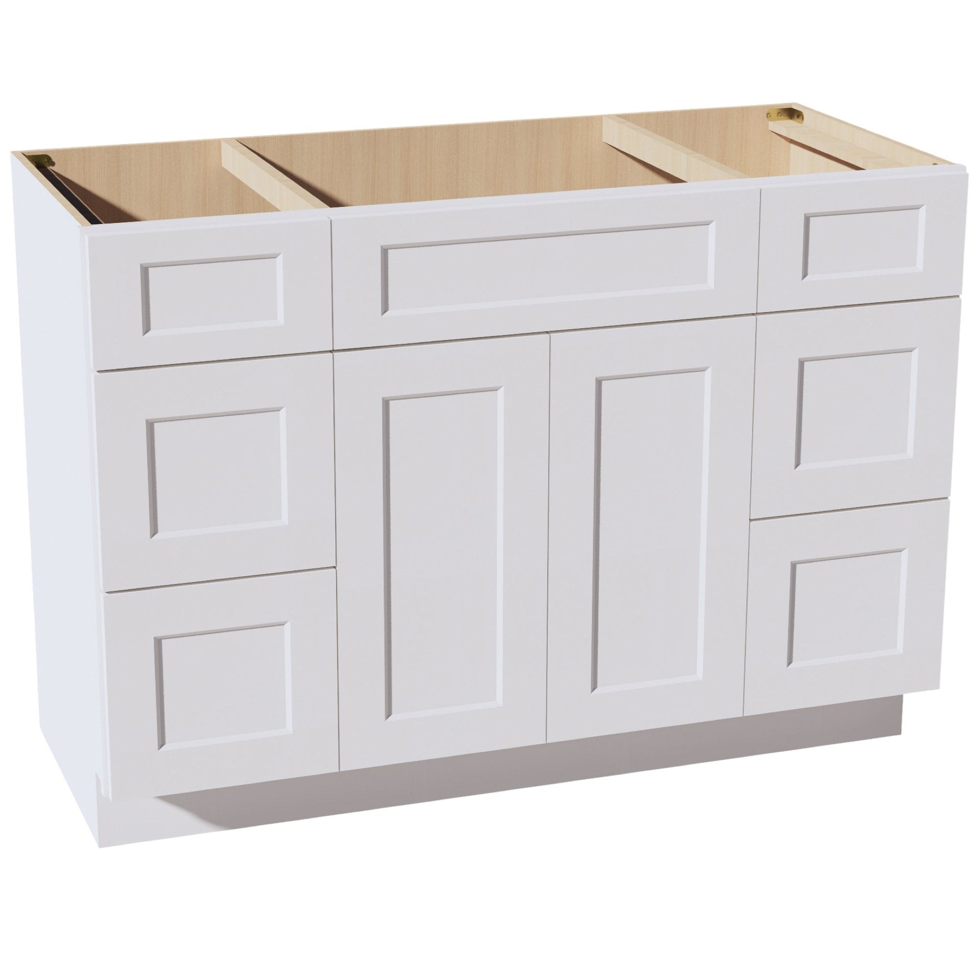 VSD60SINGLE-SW  Vanity Sink Base Combo Cabinet  4 Doors 3 Drawers & 2 False Drawers Single Vanity - Shaker Style - Pure White   60"W x 34-1/2"H x 21"D