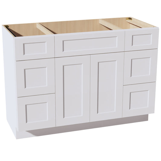 VSD60SINGLE-SW  Vanity Sink Base Combo Cabinet  4 Doors 3 Drawers & 2 False Drawers Single Vanity - Shaker Style - Pure White   60"W x 34-1/2"H x 21"D