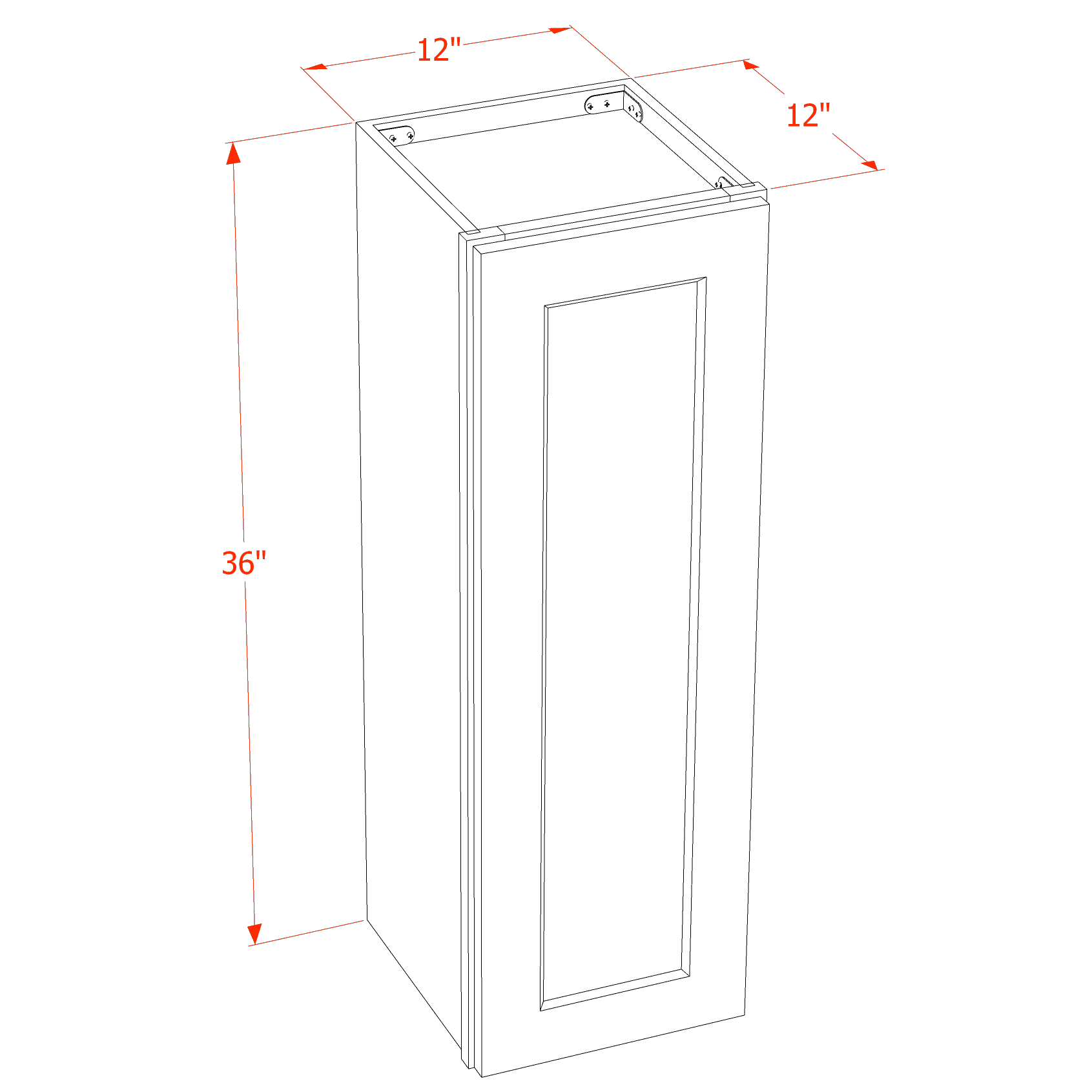 W1236-SW  Wall Cabinet 1 Door & 2 Shelves - Shaker Style - Pure White   12"W x 36"H x 12"D