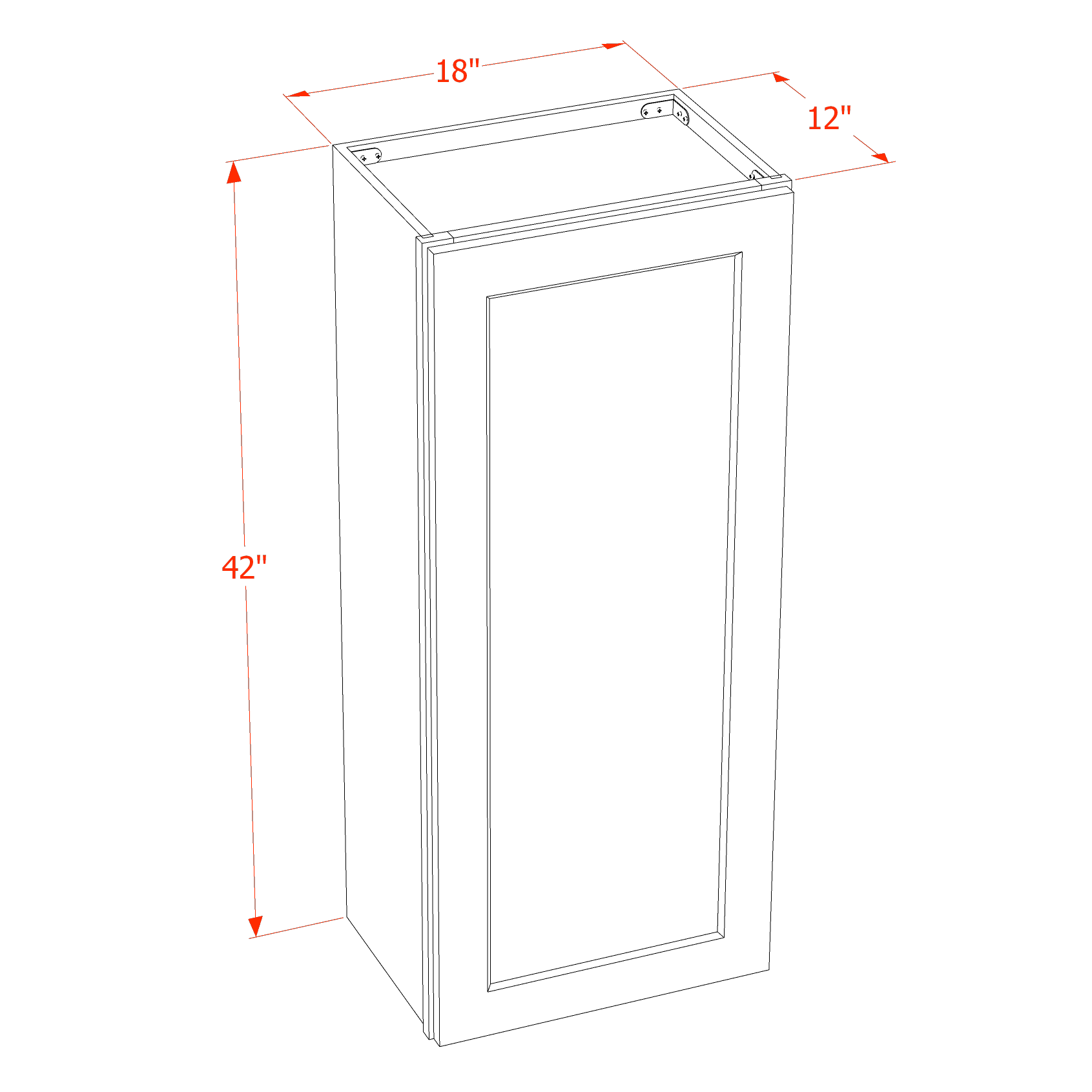 W1842-SW  Wall Cabinet 1 Door & 2 Shelves - Shaker Style - Pure White   18"W x 42"H x 12"D