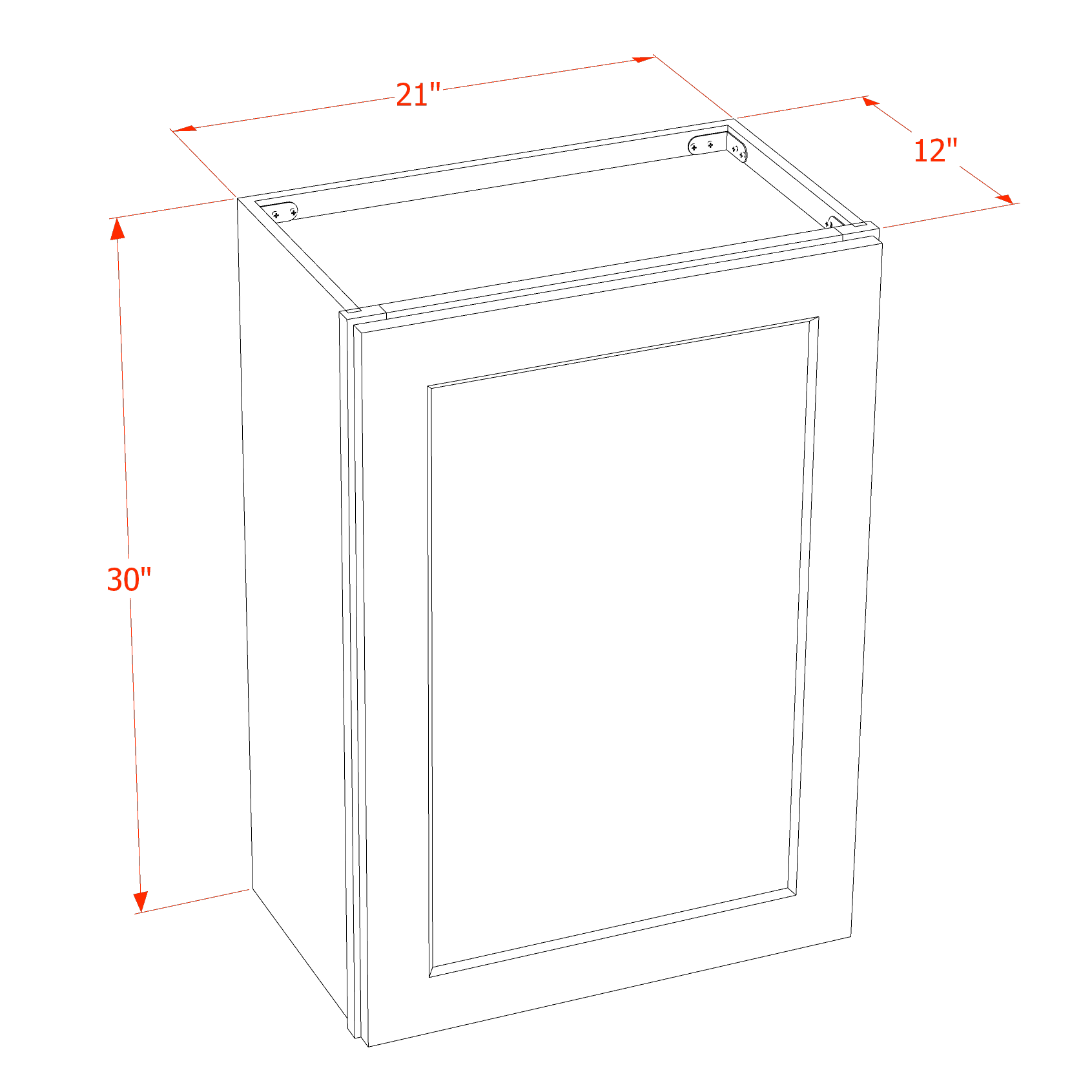 W2130-SW  Wall Cabinet 1 Door & 2 Shelves - Shaker Style - Pure White   21"W x 30"H x 12"D
