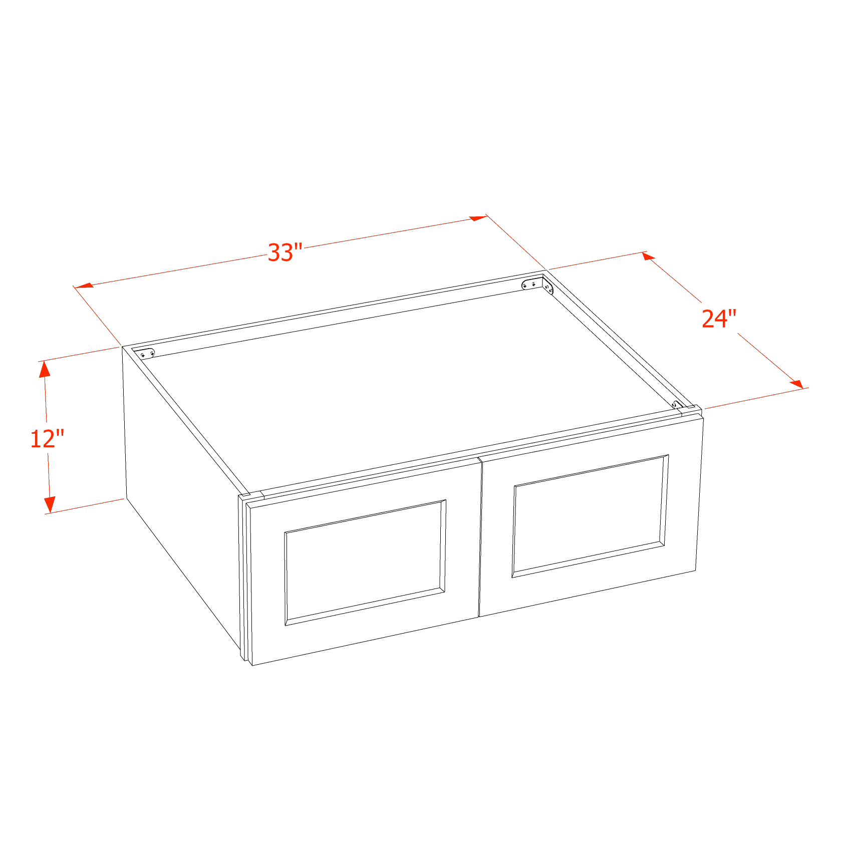 W3312-SW  Wall Cabinet 2 Doors & 2 Shelves - Shaker Style - Pure White   33"W x 12"H x 12"D