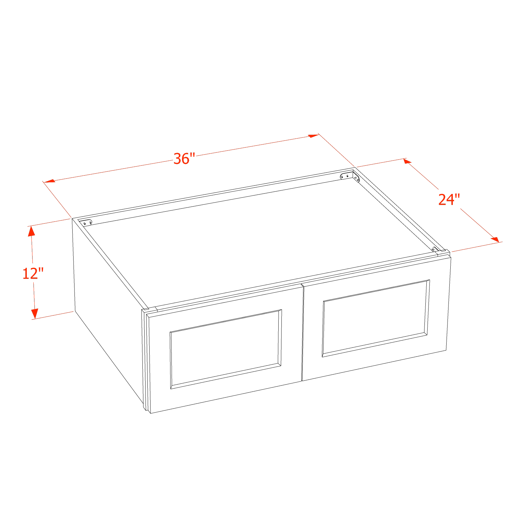 W3612-SW  Wall Cabinet 2 Doors & 2 Shelves - Shaker Style - Pure White   36"W x 12"H x 12"D