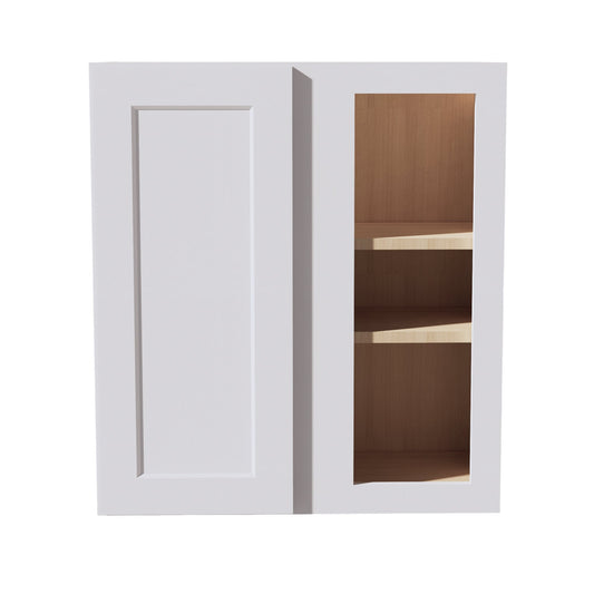 WBC2730-SW  Wall Blind Corner Cabinet 1 Door & 2 Shelves - Shaker Style - Pure White   27"W x 30"H x 12"D