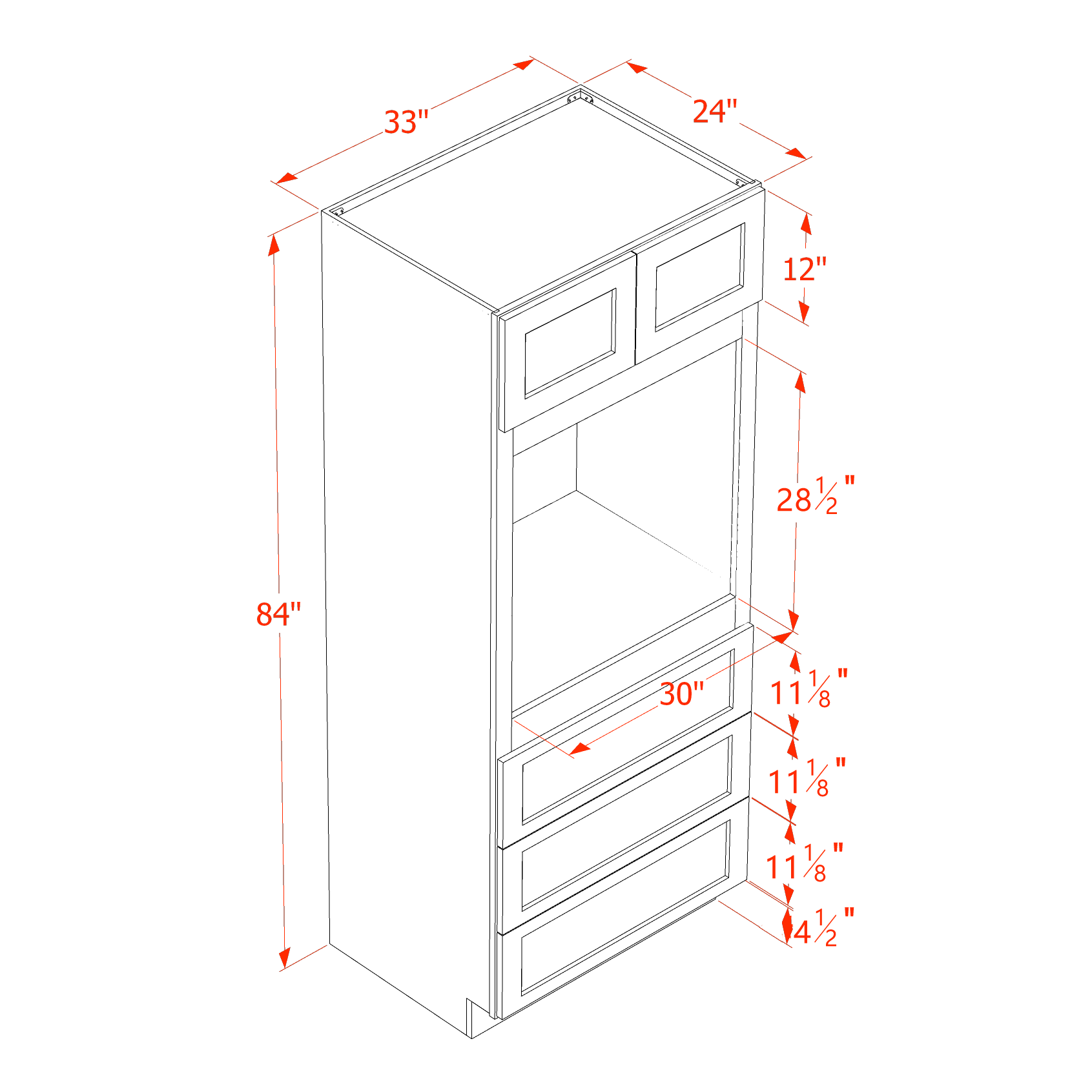 OC3384-SDG  Tall Oven 2 Door & 3 Drawers Cabinet - Shaker Style - Dark Grey   33"W x 84"H x 24"D