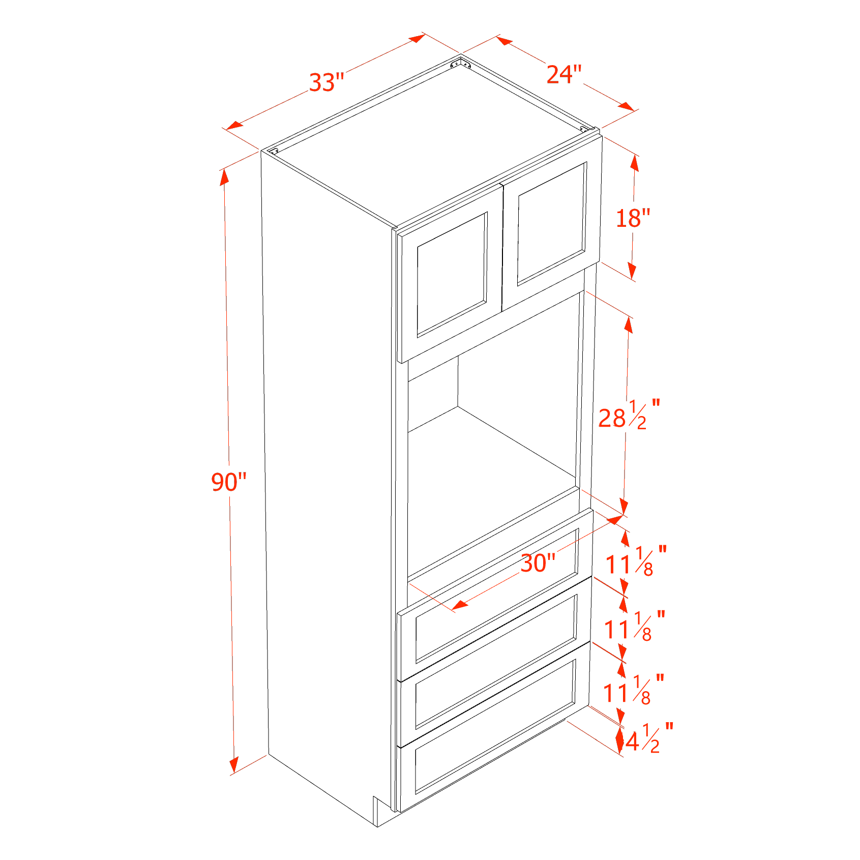 OC3390-SDG  Tall Oven 2 Door & 3 Drawers Cabinet - Shaker Style - Dark Grey   33"W x 90"H x 24"D