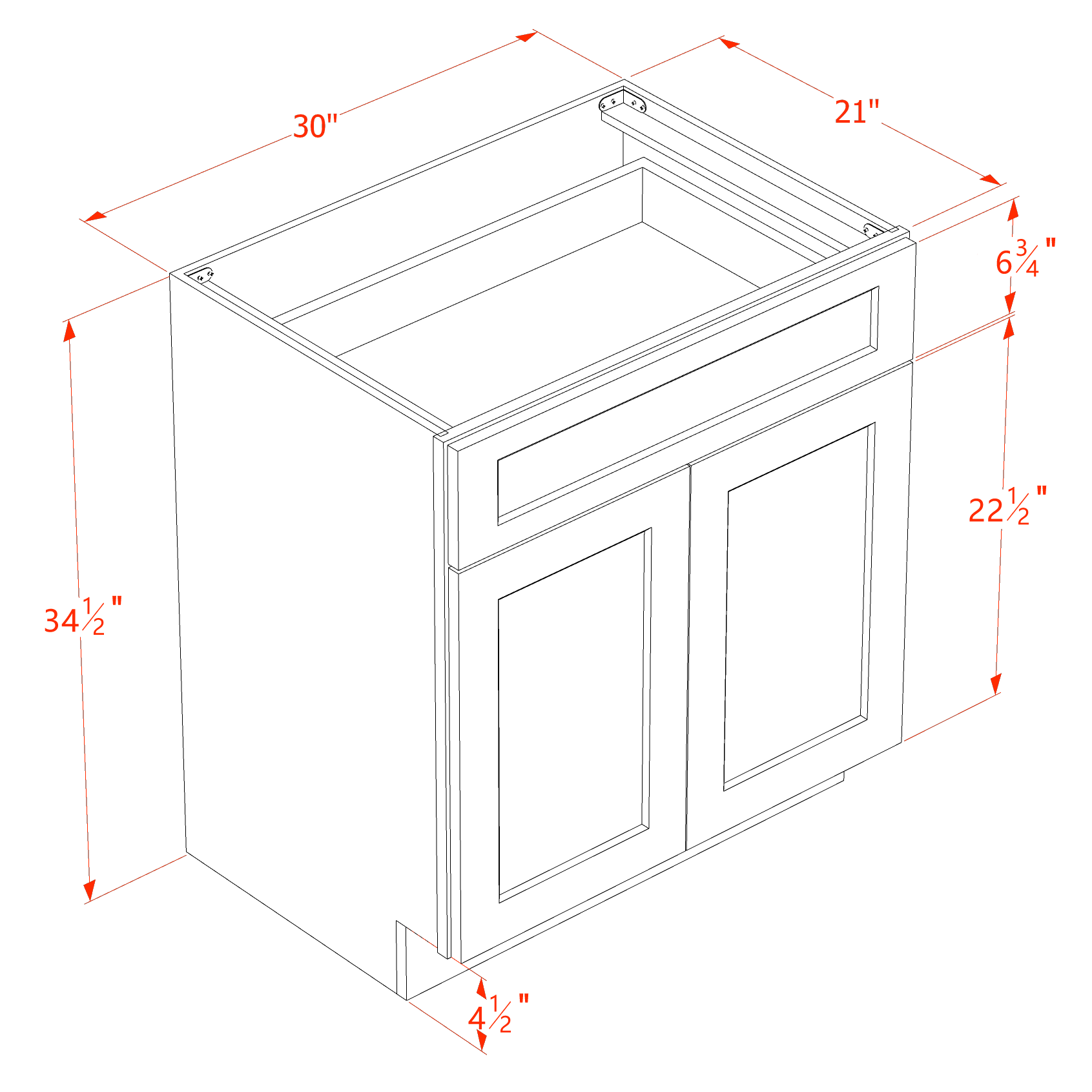 VB3021-SDG  Vanity Base Cabinet 2 Doors & 1 Drawer - Shaker Style - Dark Grey   30"W x 34-1/2"H x 24"D