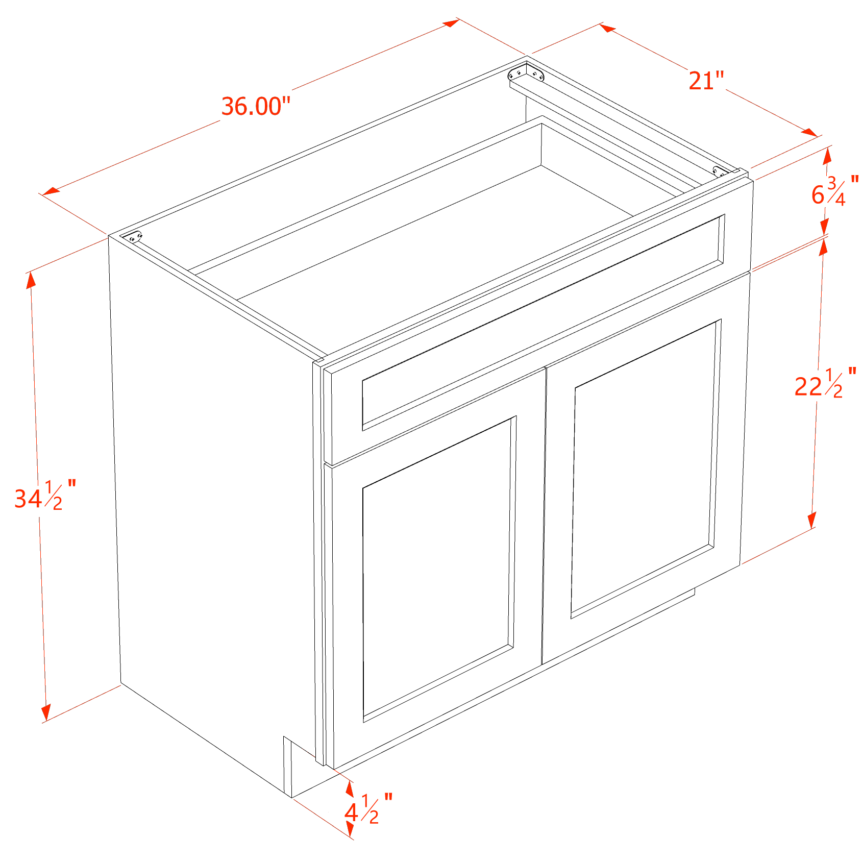VB3621-SDG  Vanity Base Cabinet 2 Doors & 1 Drawer - Shaker Style - Dark Grey   36"W x 34-1/2"H x 24"D