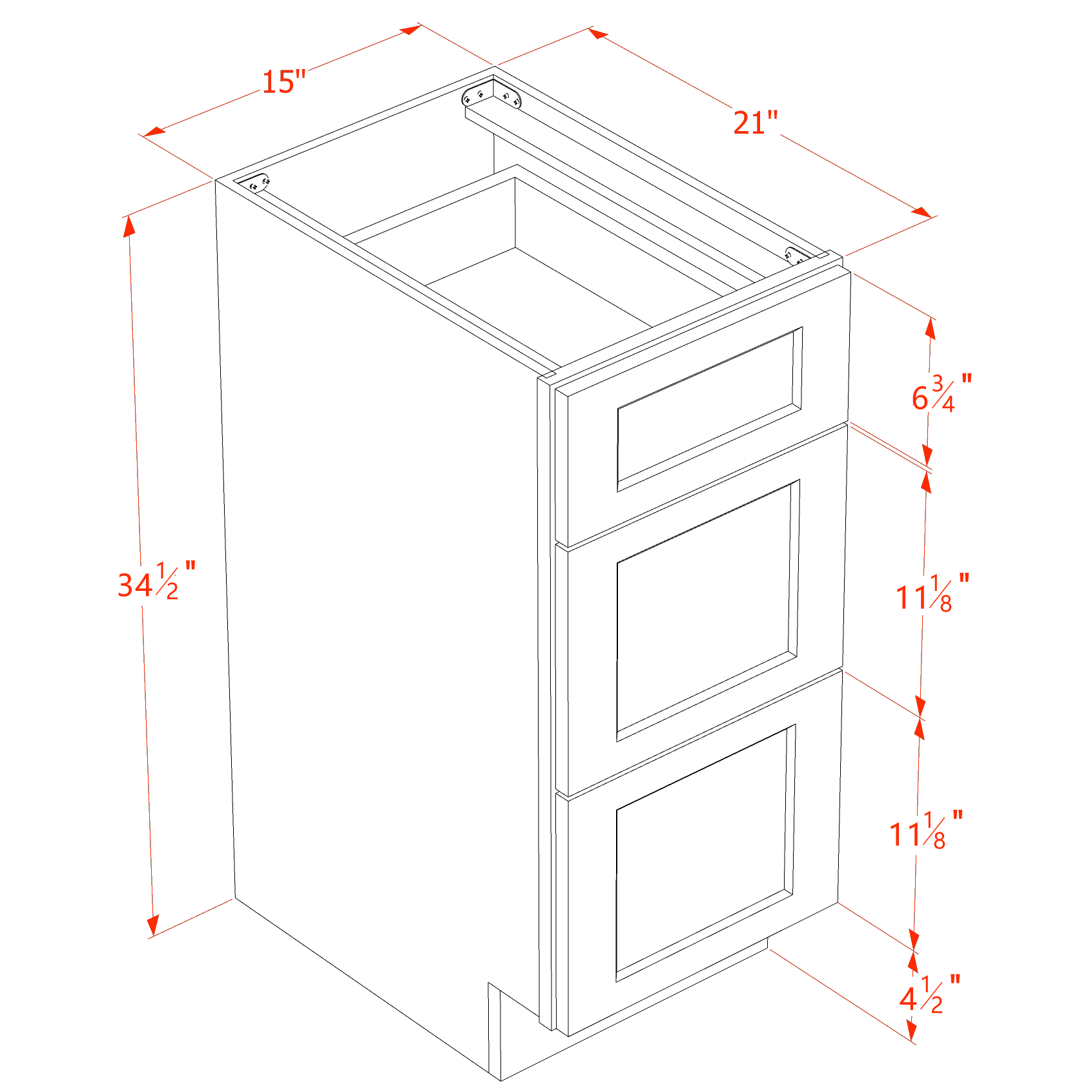 VDB1521-SDG  Vanity Base Cabinet 3 Drawers - Shaker Style - Dark Grey   15"W x 34-1/2"H x 21"D