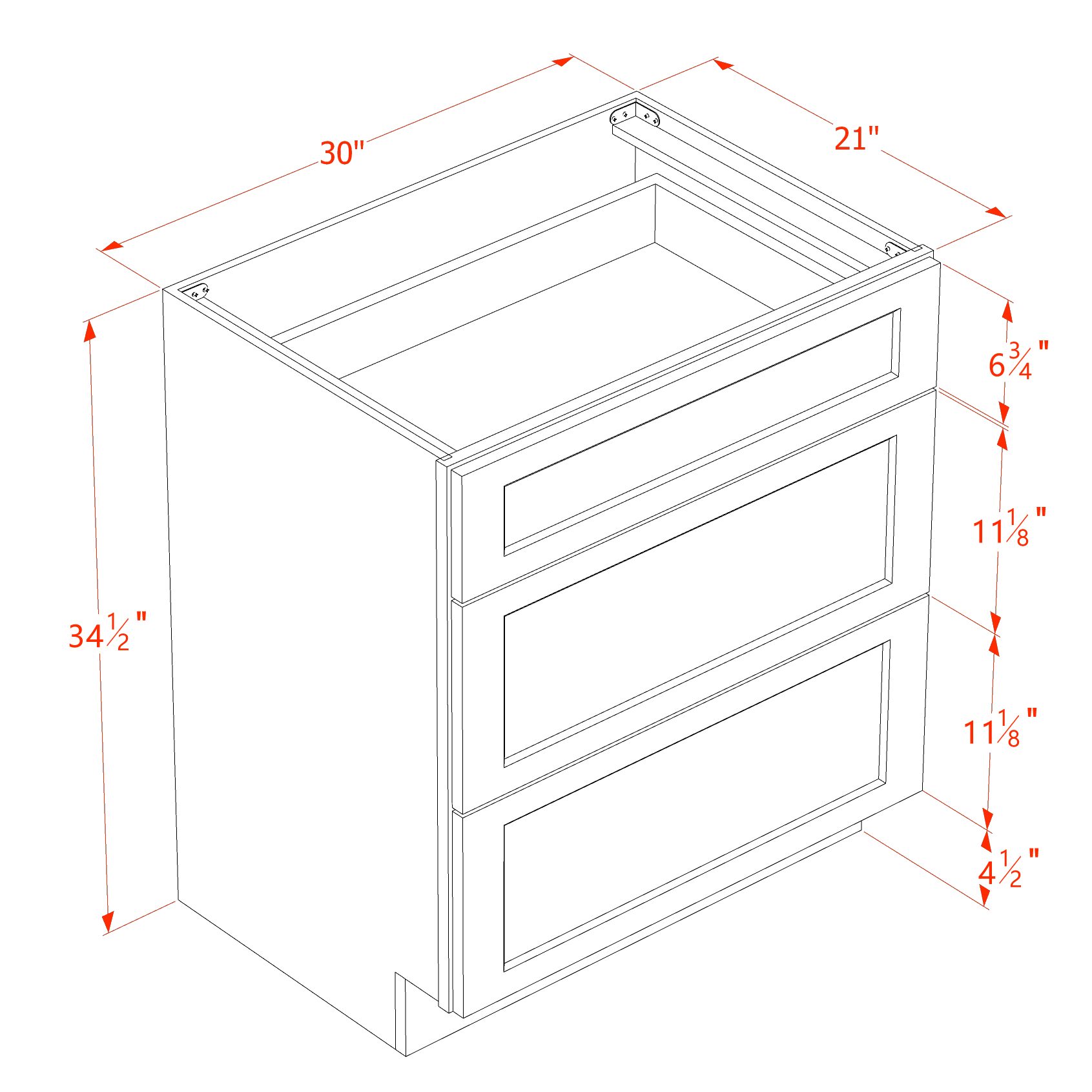VDB3021-SDG  Vanity Base Cabinet 3 Drawers - Shaker Style - Dark Grey   30"W x 34-1/2"H x 21"D