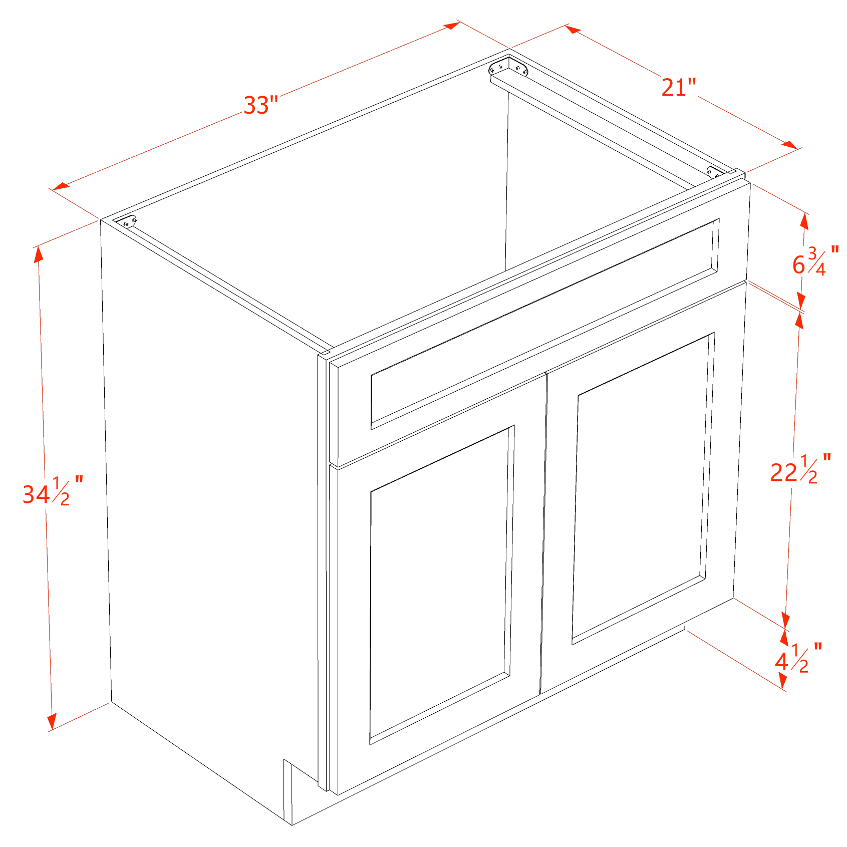 VSB3321-SDG  Vanity Sink Base 1 False Drawer & 2 Doors - Shaker Style - Dark Grey   30"W x 34-1/2"H x 21"D