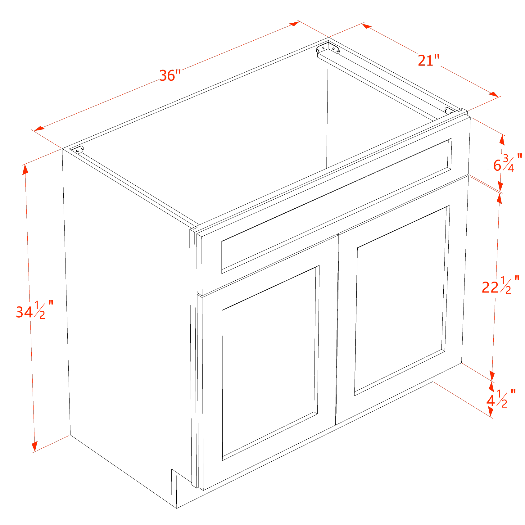 VSB3621-SDG  Vanity Sink Base 1 False Drawer & 2 Doors - Shaker Style - Dark Grey   36"W x 34-1/2"H x 21"D