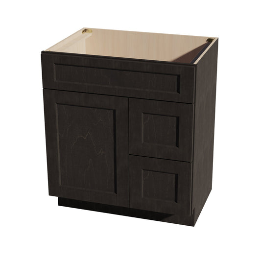 VSD3021R-SDG  Vanity Sink Base 2 Doors & 2 Right Drawers Offset - Shaker Style - Dark Grey   30"W x 34-1/2"H x 21"D