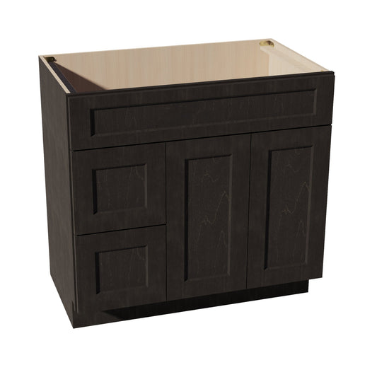 VSD3621L-SDG  Vanity Sink Base 2 Doors & 2 Left Drawers Offset - Shaker Style - Dark Grey   36"W x 34-1/2"H x 21"D