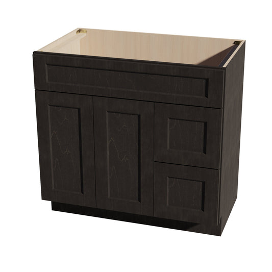 VSD3621R-SDG  Vanity Sink Base 2 Doors & 2 Right Drawers Offset - Shaker Style - Dark Grey   36"W x 34-1/2"H x 21"D