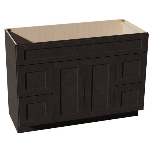 VSD4821-SDG  Vanity Sink Base 2 Doors 2 Drawers & 1 Centered False Drawer  - Shaker Style - Dark Grey   48"W x 34-1/2"H x 21"D