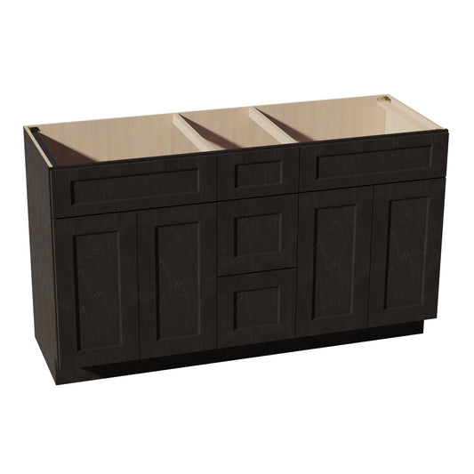 VSD60DOUBLE-SDG  Vanity Sink Base Combo Cabinet  2 Doors 6 Drawers & 1 False Drawer Single Vanity - Shaker Style - Dark Grey   60"W x 34-1/2"H x 21"D