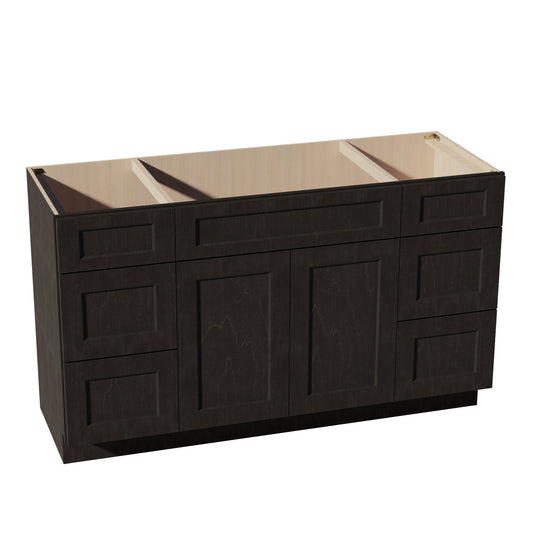 VSD60SINGLE-SDG  Vanity Sink Base Combo Cabinet  4 Doors 3 Drawers & 2 False Drawers Single Vanity - Shaker Style - Dark Grey   60"W x 34-1/2"H x 21"D