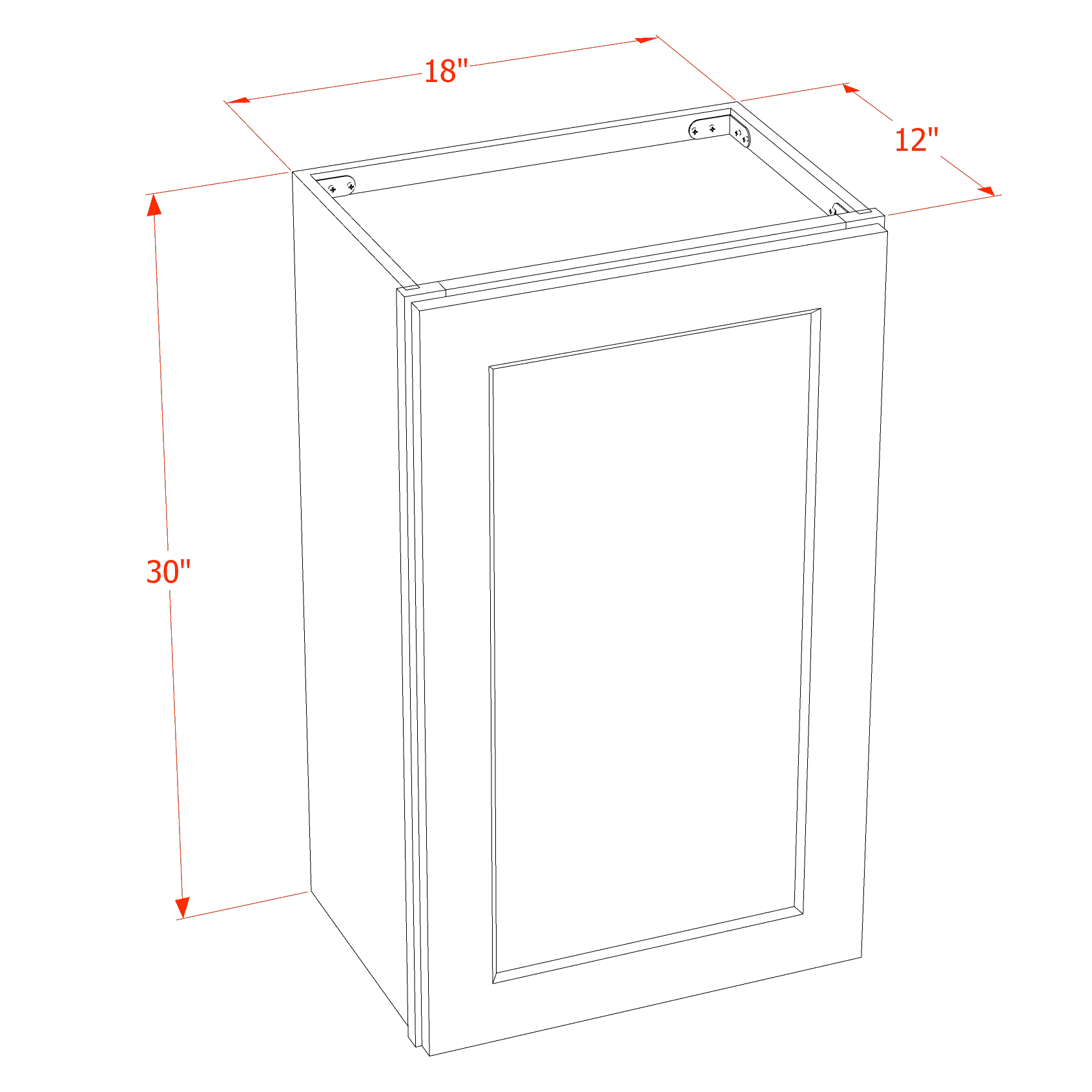 W1830-SDG  Wall Cabinet 1 Door & 2 Shelves - Shaker Style - Dark Grey   18"W x 30"H x 12"D