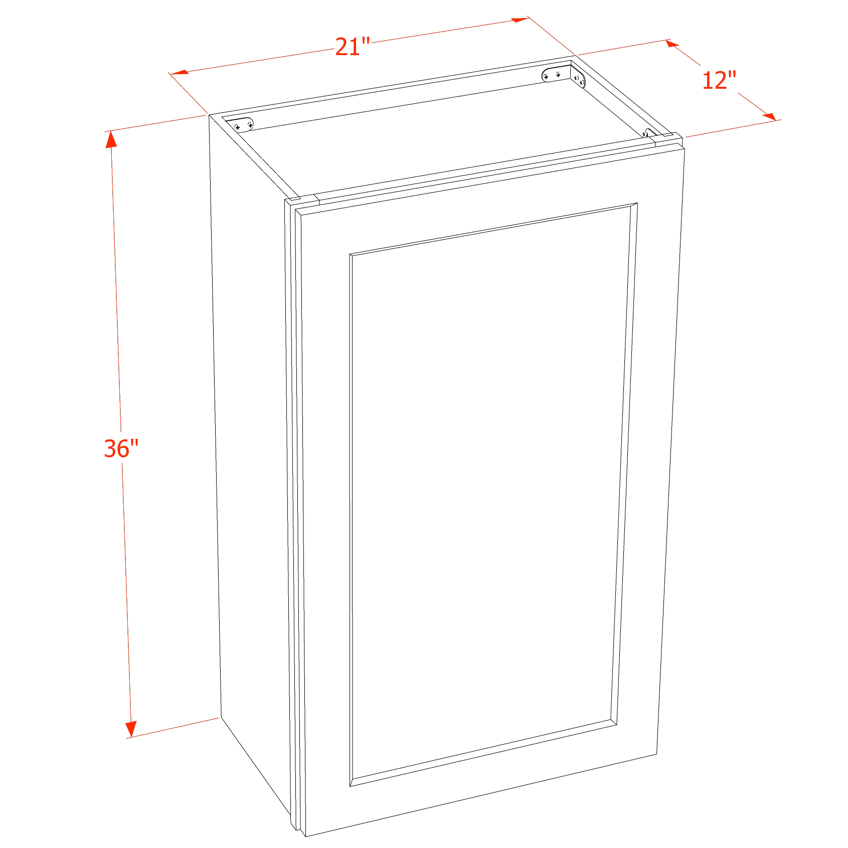 W2136-SDG  Wall Cabinet 1 Door & 2 Shelves - Shaker Style - Dark Grey   21"W x 36"H x 12"D