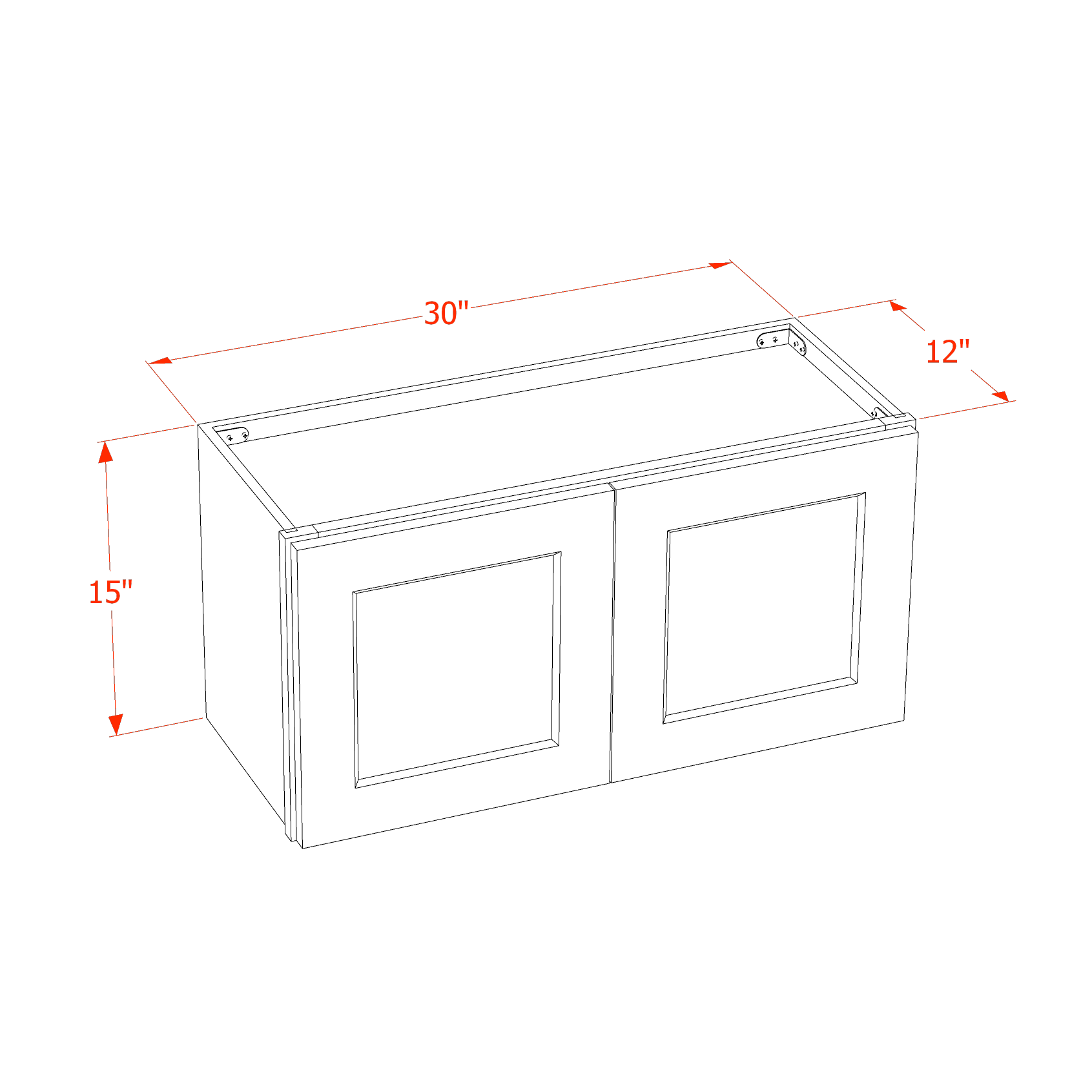 W3015-SDG  Wall Cabinet 2 Doors & 2 Shelves - Shaker Style - Dark Grey   30"W x 15"H x 12"D