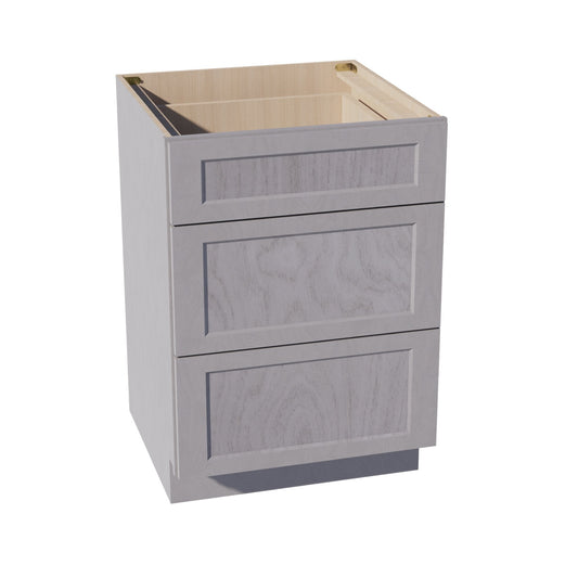 DB24-SWG Base Cabinet 3 Drawers - Shaker Style - Washed Grey   24"W x 34-1/2"H x 24"D