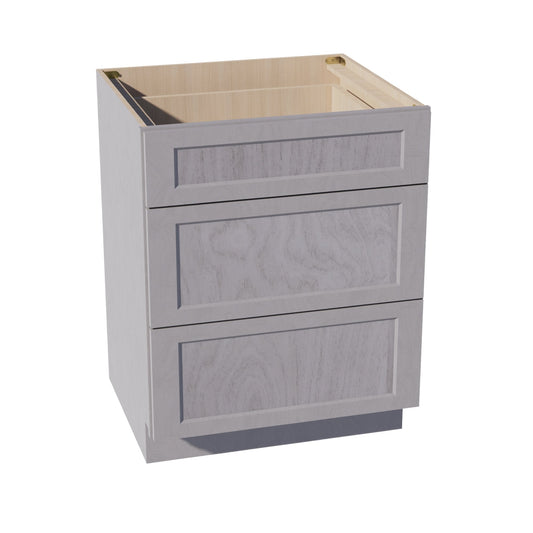 DB27-SWG Base Cabinet 3 Drawers - Shaker Style - Washed Grey   27"W x 34-1/2"H x 24"D