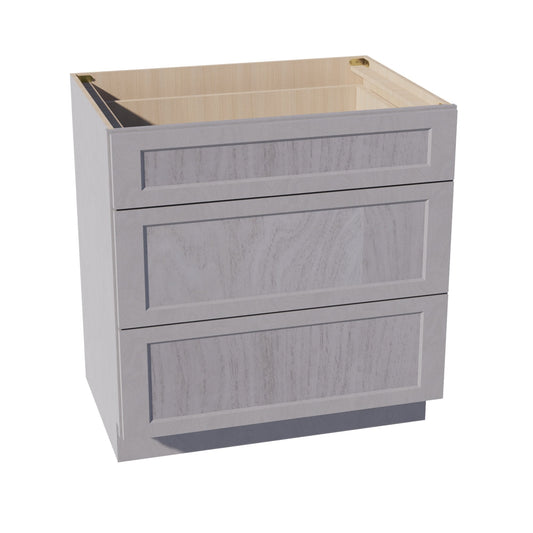 DB33-SWG Base Cabinet 3 Drawers - Shaker Style - Washed Grey   33"W x 34-1/2"H x 24"D