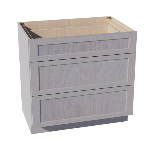 DB36-SWG Base Cabinet 3 Drawers - Shaker Style - Washed Grey   36"W x 34-1/2"H x 24"D