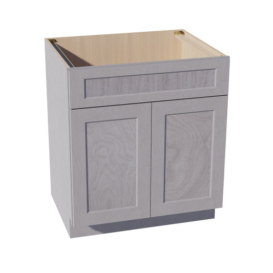 SB30-SWG Sink Base Cabinet 2 Door 2 False Drawer  - Shaker Style - Washed Grey   30"W x 34-1/2"H x 24"D
