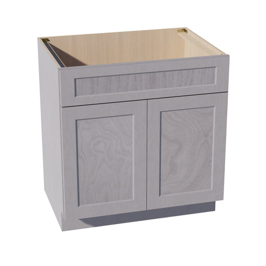 SB33-SWG Sink Base Cabinet 2 Door 2 False Drawer  - Shaker Style - Washed Grey   33"W x 34-1/2"H x 24"D