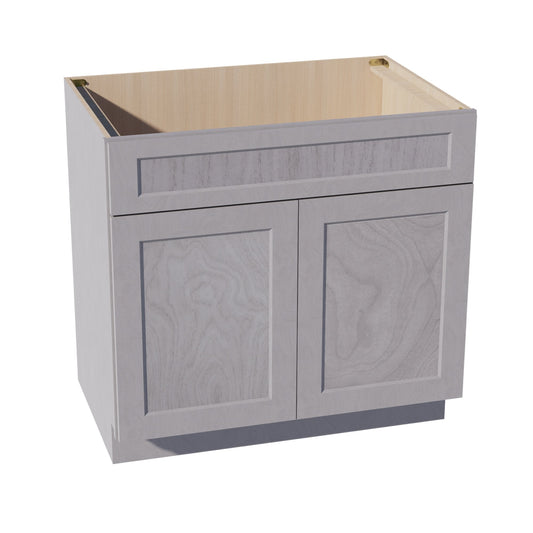 SB36-SWG Sink Base Cabinet 2 Door 2 False Drawer  - Shaker Style - Washed Grey   36"W x 34-1/2"H x 24"D