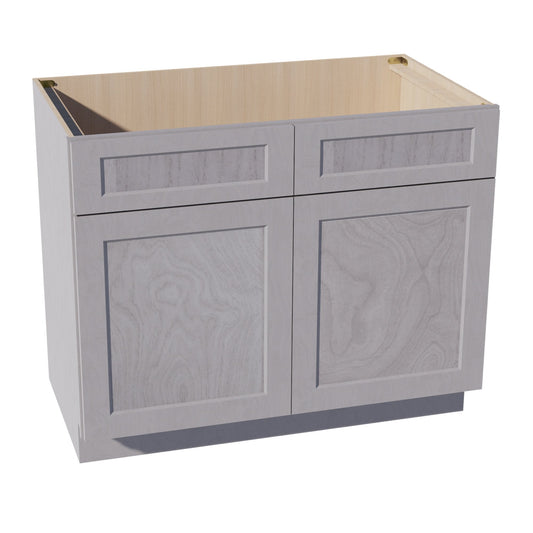 SB42-SWG Sink Base Cabinet 2 Door 2 False Drawer  - Shaker Style - Washed Grey   42"W x 34-1/2"H x 24"D