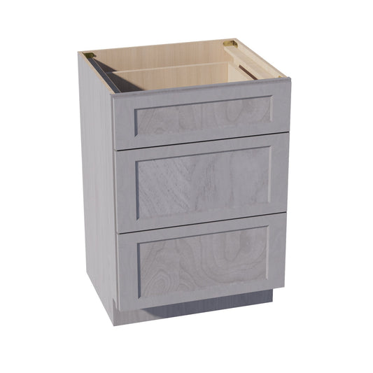 VDB2421-SWG Vanity Base Cabinet 3 Drawers - Shaker Style - Washed Grey   24"W x 34-1/2"H x 21"D