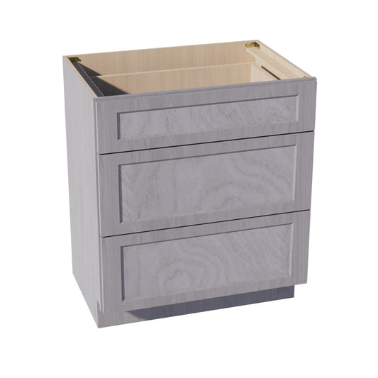 VDB3021-SWG Vanity Base Cabinet 3 Drawers - Shaker Style - Washed Grey   30"W x 34-1/2"H x 21"D