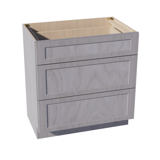 VDB3321-SWG Vanity Base Cabinet 3 Drawers - Shaker Style - Washed Grey   33"W x 34-1/2"H x 21"D