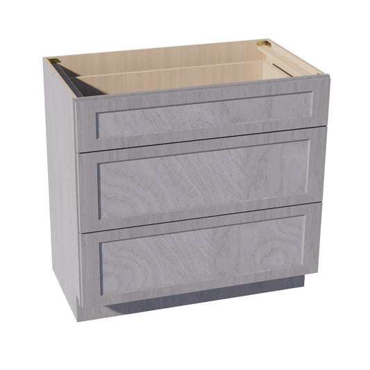 VDB3621-SWG Vanity Base Cabinet 3 Drawers - Shaker Style - Washed Grey   36"W x 34-1/2"H x 21"D