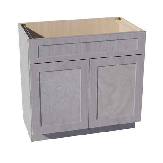VSB3621-SWG Vanity Sink Base 1 False Drawer & 2 Doors - Shaker Style - Washed Grey   36"W x 34-1/2"H x 21"D