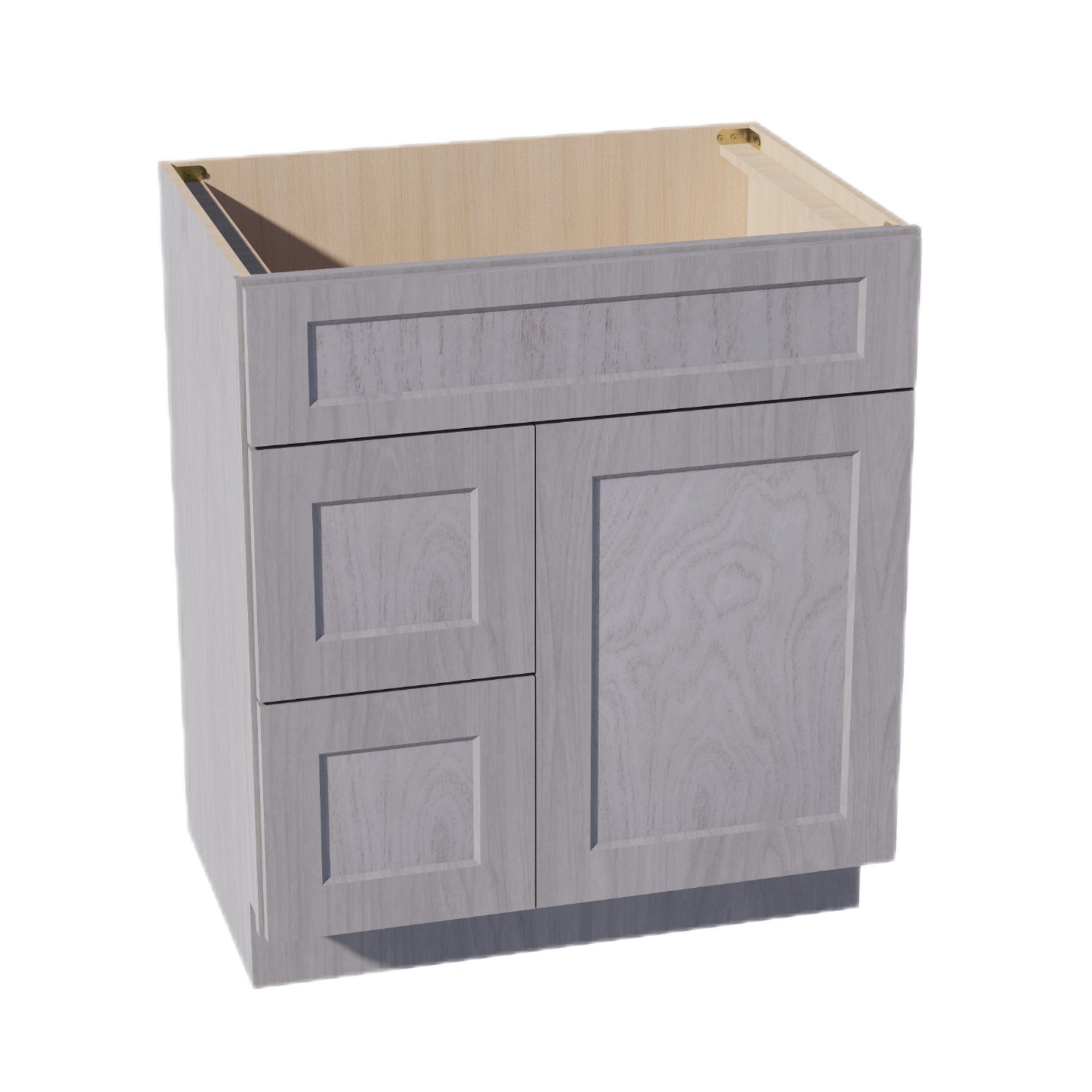 VSD3021L-SWG Vanity Sink Base 2 Doors & 2 Left Drawers Offset - Shaker Style - Washed Grey   30"W x 34-1/2"H x 21"D