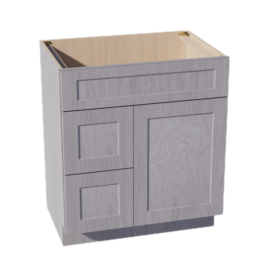VSD3021L-SWG Vanity Sink Base 2 Doors & 2 Left Drawers Offset - Shaker Style - Washed Grey   30"W x 34-1/2"H x 21"D