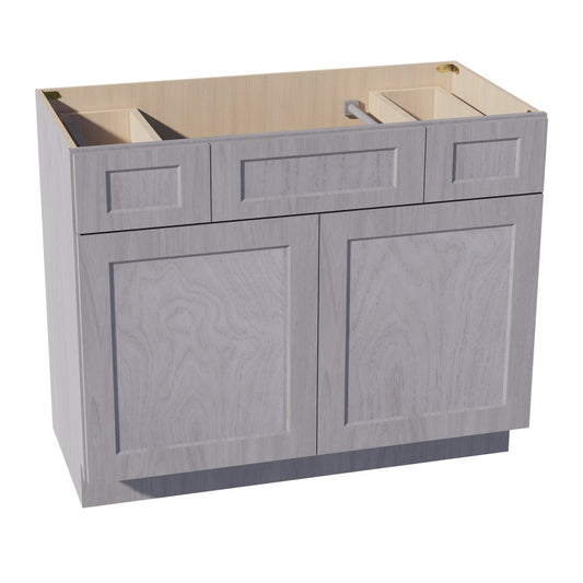 VSD4221-SWG Vanity Sink Base 2 Doors 2 Drawers & 1 Centered False Drawer  - Shaker Style - Washed Grey   42"W x 34-1/2"H x 21"D