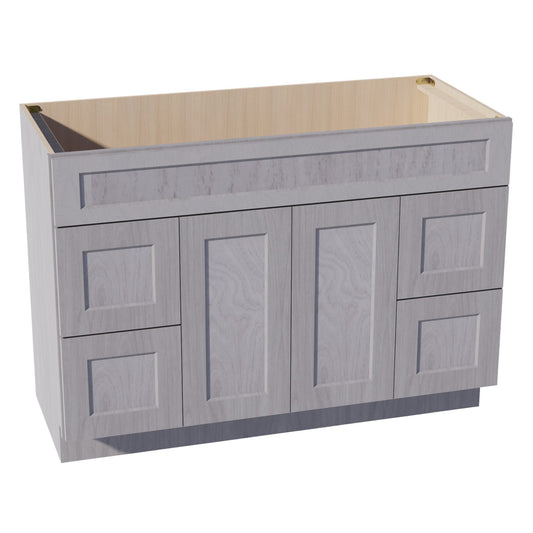 VSD4821-SWG Vanity Sink Base 2 Doors 2 Drawers & 1 Centered False Drawer  - Shaker Style - Washed Grey   48"W x 34-1/2"H x 21"D