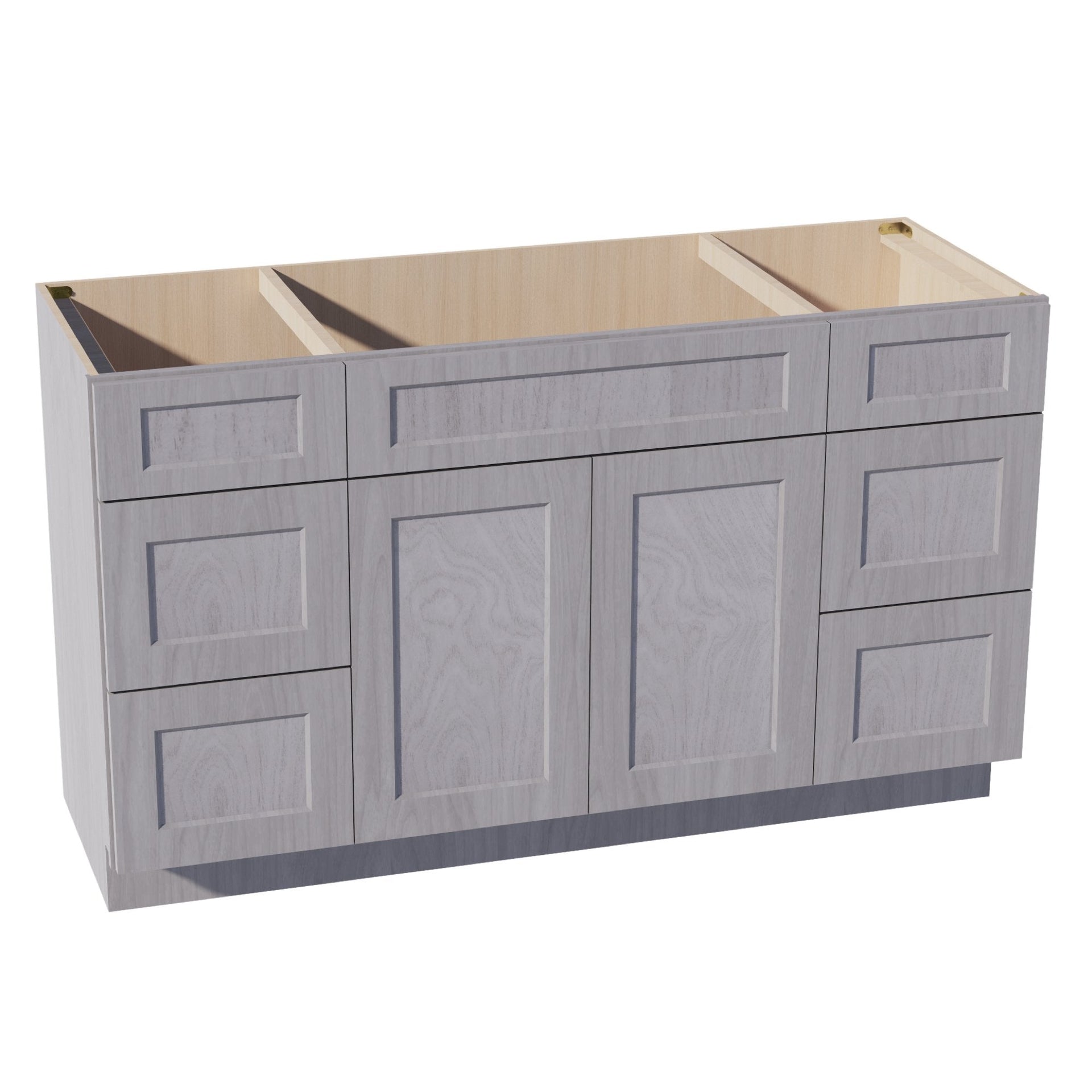 VSD60SINGLE-SWG Vanity Sink Base Combo Cabinet  4 Doors 3 Drawers & 2 False Drawers Single Vanity - Shaker Style - Washed Grey   60"W x 34-1/2"H x 21"D