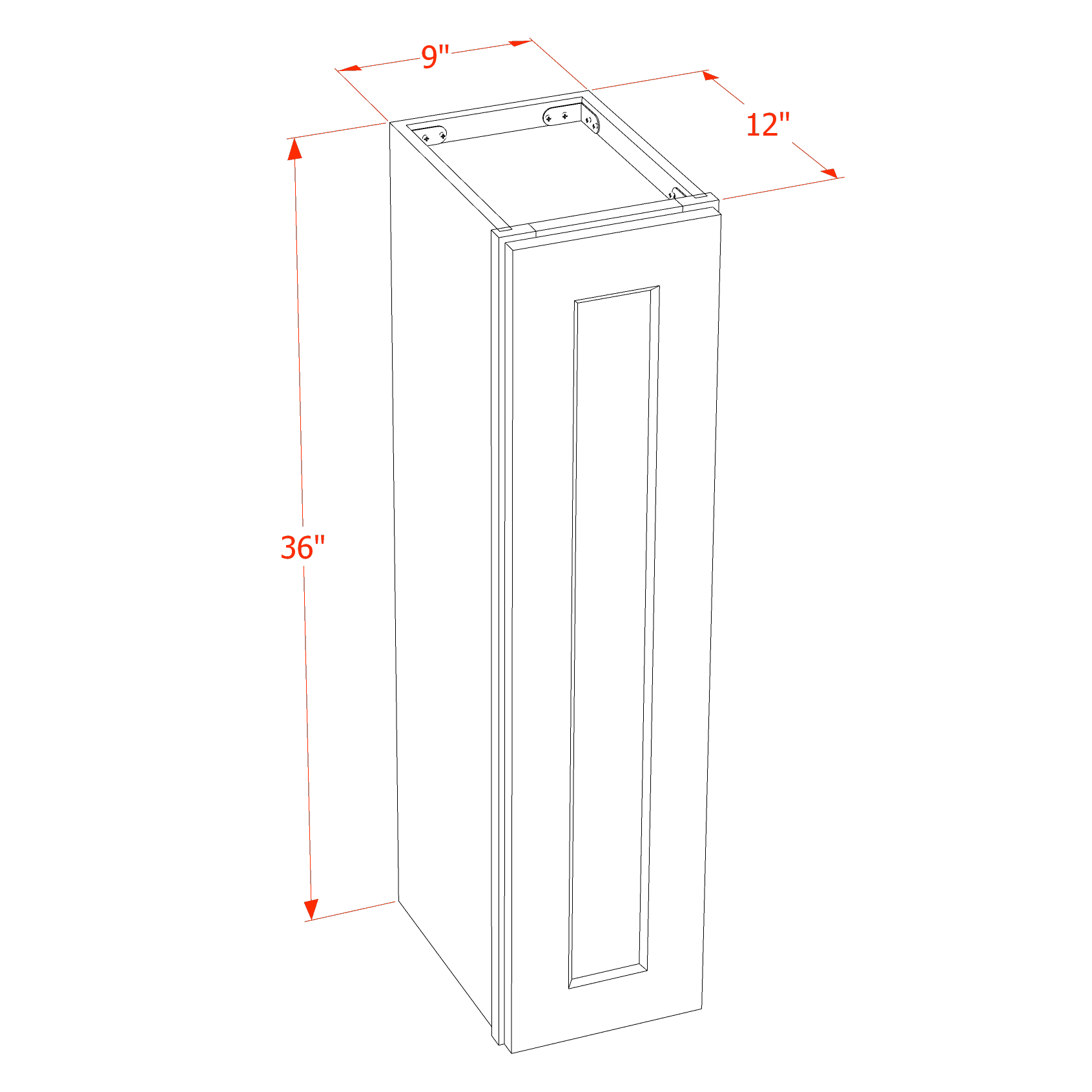W0936-SWG Wall Cabinet 1 Door & 2 Shelves - Shaker Style - Washed Grey   09"W x 36"H x 12"D