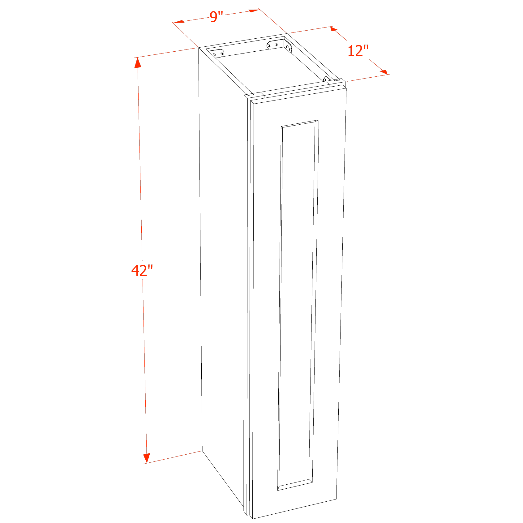 W0942-SWG Wall Cabinet 1 Door & 2 Shelves - Shaker Style - Washed Grey   09"W x 42"H x 12"D