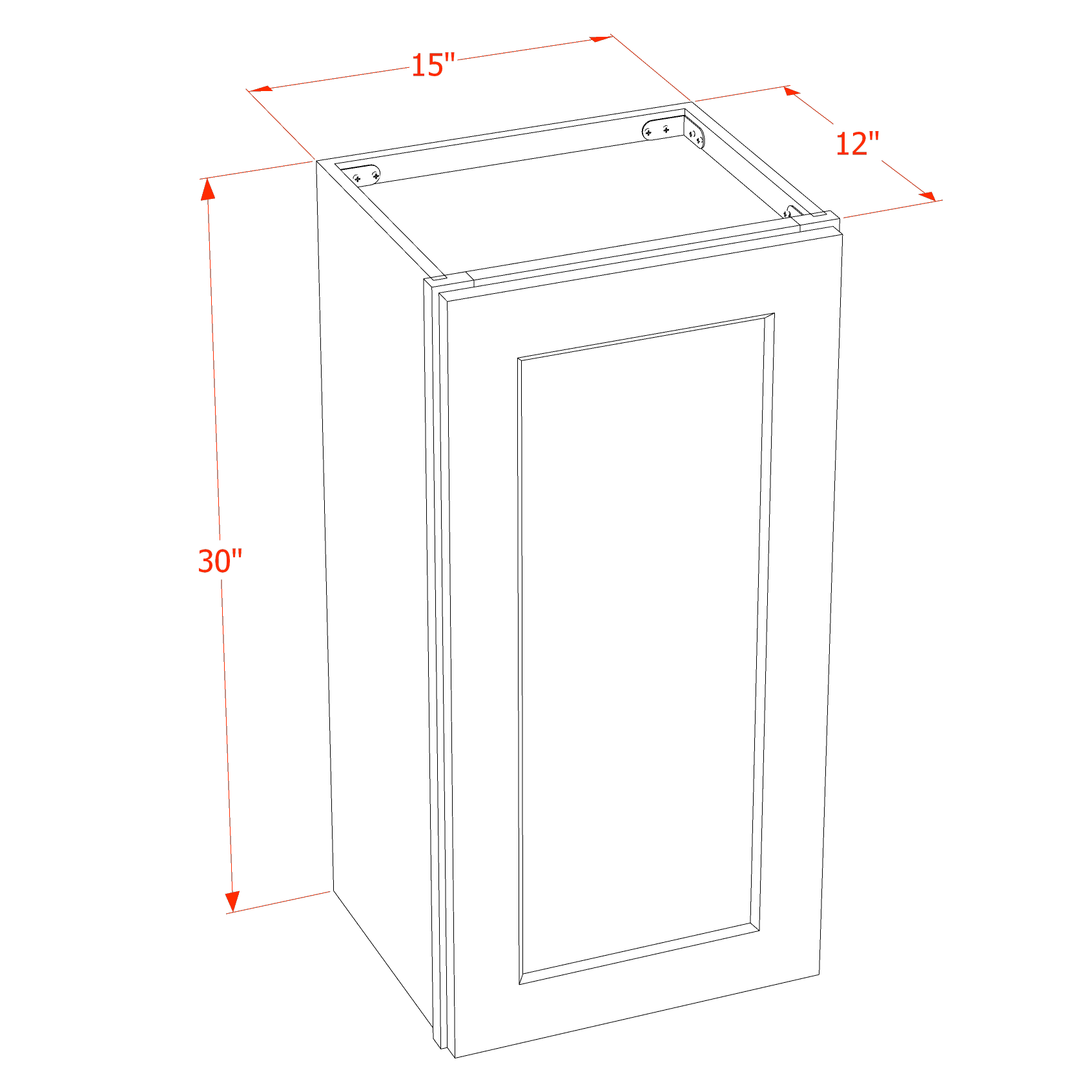 W1530-SWG Wall Cabinet 1 Door & 2 Shelves - Shaker Style - Washed Grey   15"W x 30"H x 12"D