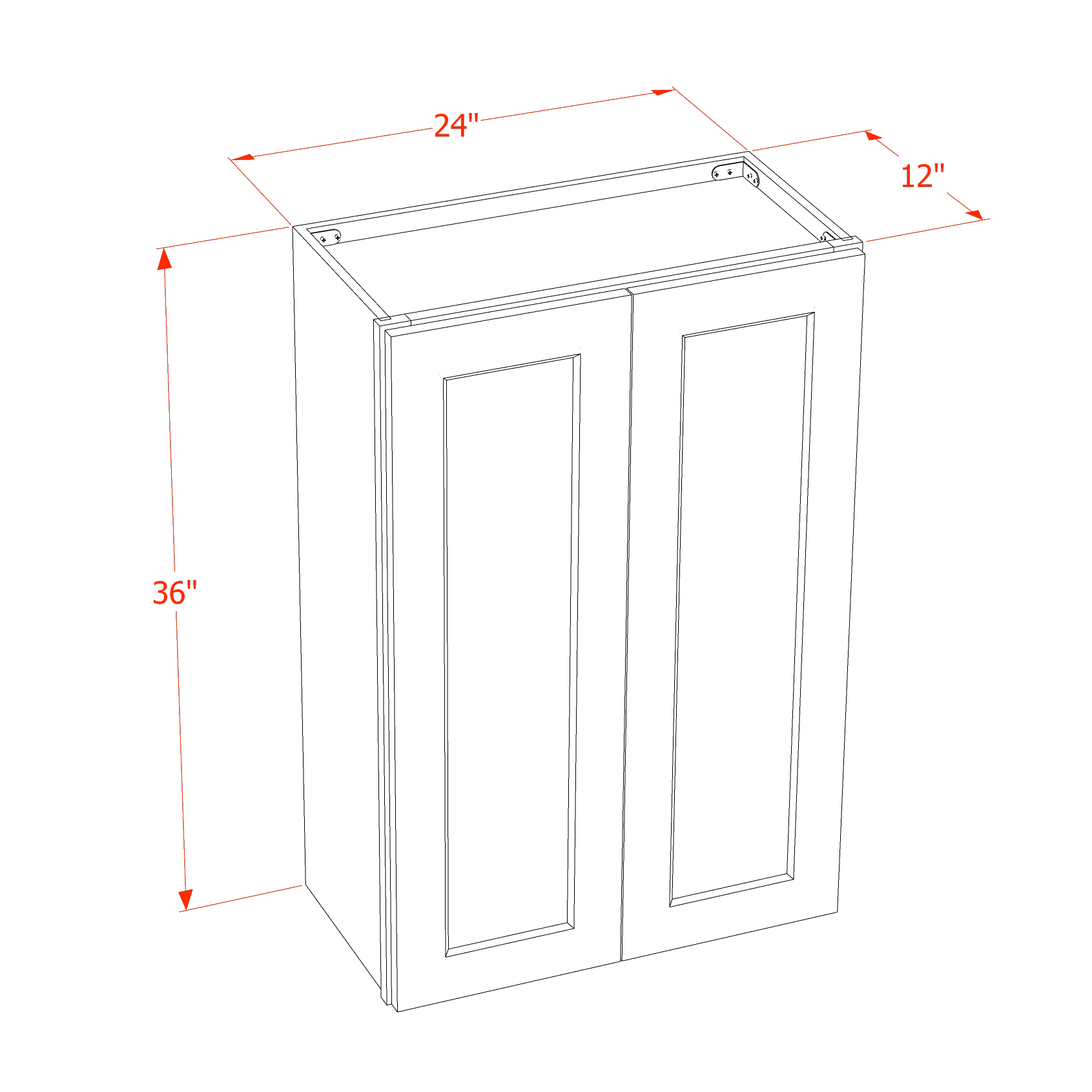 W2436-SWG Wall Cabinet 2 Doors & 2 Shelves - Shaker Style - Washed Grey   24"W x 36"H x 12"D